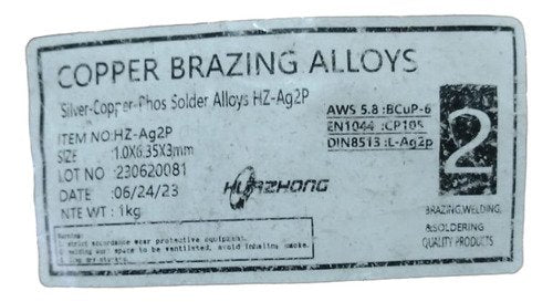 Anéis De Solda Hz-ag2p Prata-cobre-fósforo 1kg Profissional