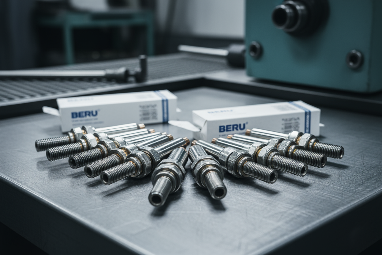 As velas aquecedoras são dispositivos usados em motores a diesel para pré-aquecer a câmara de combustão, facilitando a partida a frio e assegurando combustão eficiente e menor emissão de poluentes. Crie uma imagem